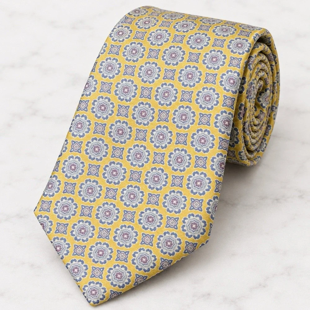 Brooks Brothers Neck Tie Italian Silk Yellow Floral Made USA